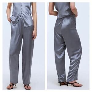 Madewell Straight Full Length Satin‎ Pull On Pants S Grey
